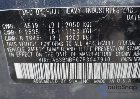 2015 Subaru Legacy 2.5I Premium from USA, damaged, VIN 4S3BNBF67F3047910